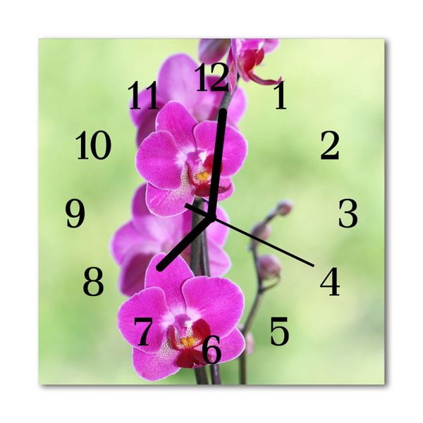 Glass Wall Clock Orchid flowers purple