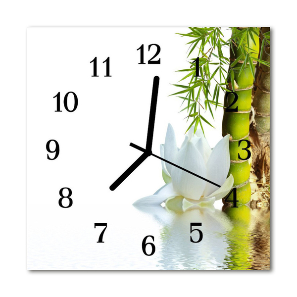 Glass Wall Clock Bamboo bamboo white