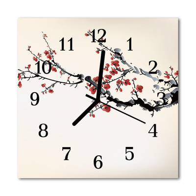 Glass Wall Clock Flowers flowers white