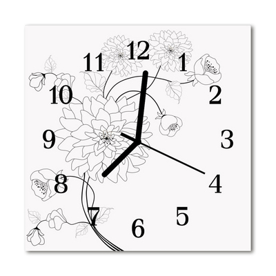 Glass Wall Clock Flowers flowers white