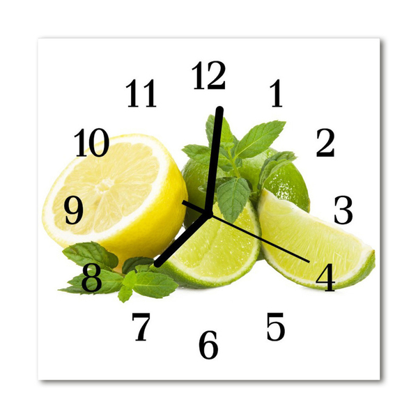 Glass Wall Clock Lemon mint fruit spices green