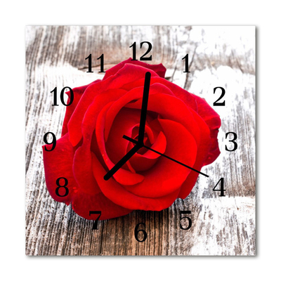 Glass Wall Clock Rose flowers red