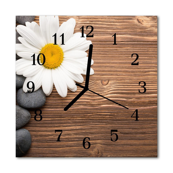 Glass Wall Clock Daisy flowers white