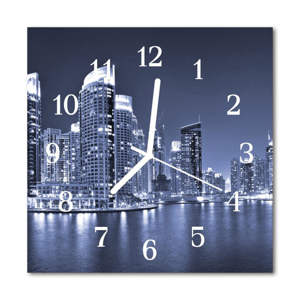 Glass Wall Clock Skyline Beverages Blue