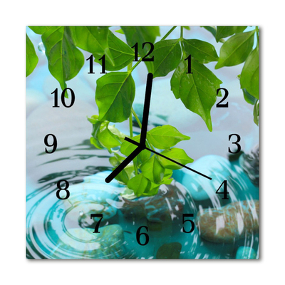 Glass Wall Clock Leaves nature green