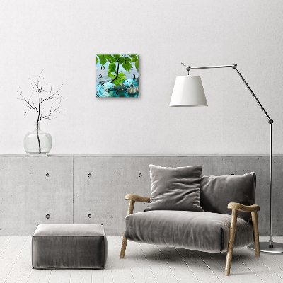 Glass Wall Clock Leaves nature green