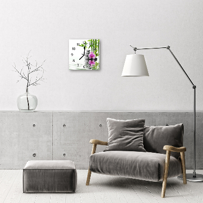 Glass Wall Clock Stones orchid stones flowers multi-coloured