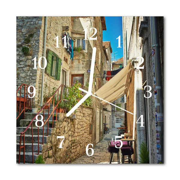 Glass Wall Clock Alley Architecture Multi-Coloured