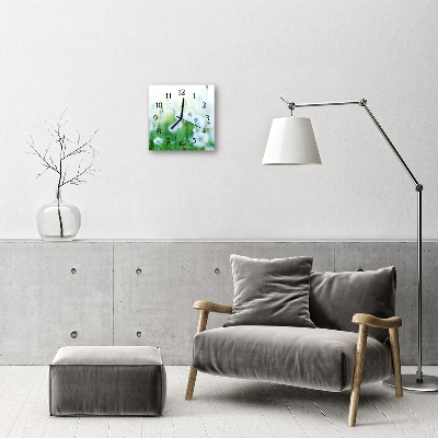 Glass Wall Clock Meadow landscape green