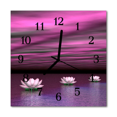 Glass Wall Clock Water lilies plants purple