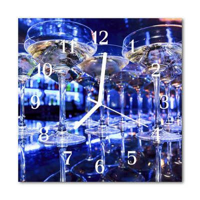 Glass Wall Clock Glasses Food and Drinks Blue