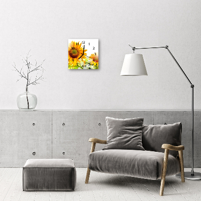 Glass Wall Clock Sunflower nature yellow