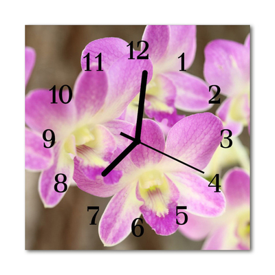 Glass Wall Clock Flowers flowers purple