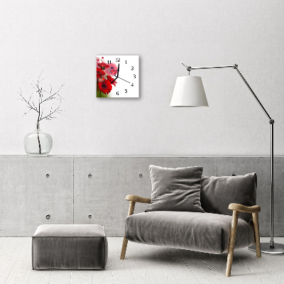 Glass Wall Clock Gerbera flowers red