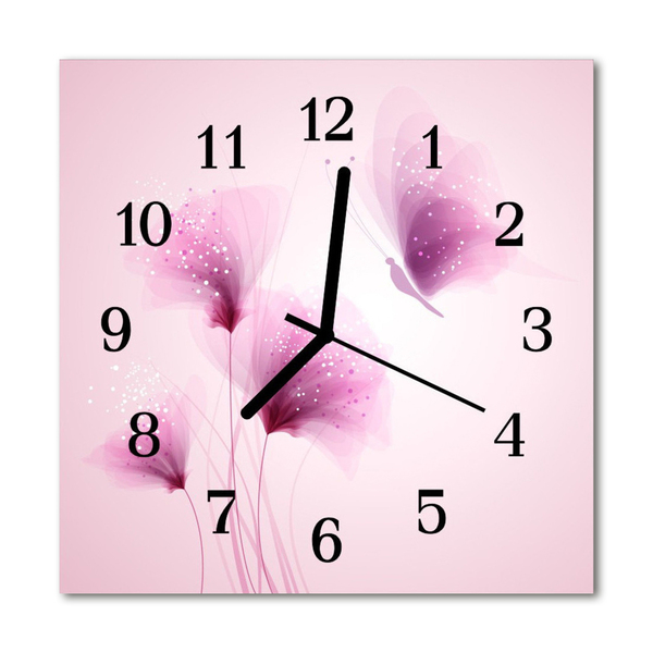 Glass Wall Clock Flowers flowers pink