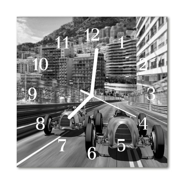 Glass Wall Clock Race Car Race Car Grey