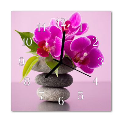 Glass Wall Clock Orchid Flowers Pink