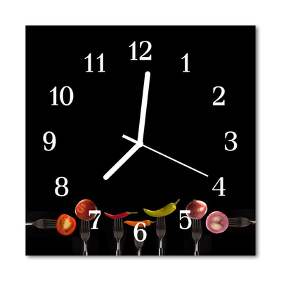 Glass Wall Clock Fork Cutlery Black