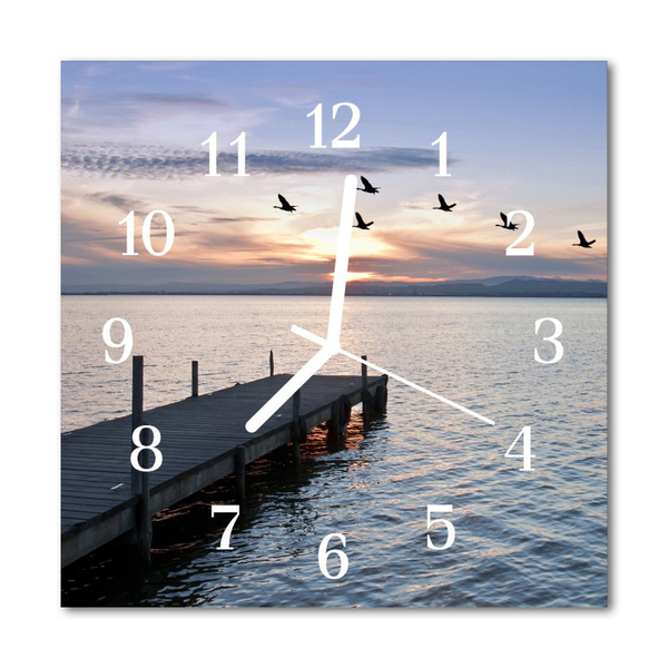 Glass Wall Clock Lake Birds Lake Birds Blue