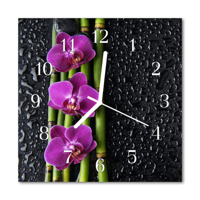 Glass Wall Clock Orchid Flowers Purple