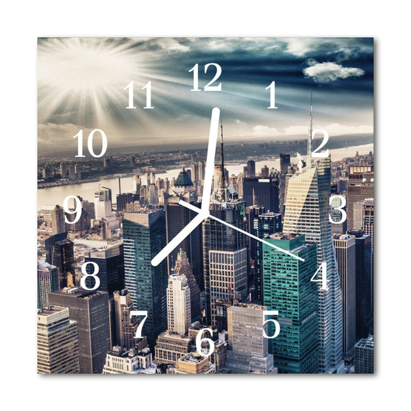 Glass Wall Clock City City Blue