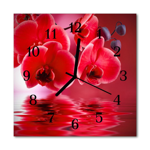 Glass Wall Clock Orchid flowers red