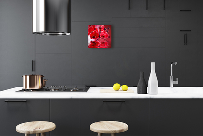 Glass Wall Clock Orchid flowers red