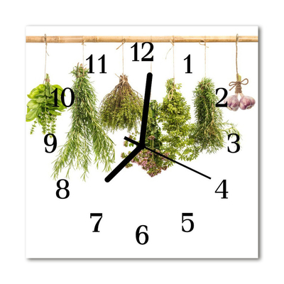 Glass Wall Clock Herbs herbs green