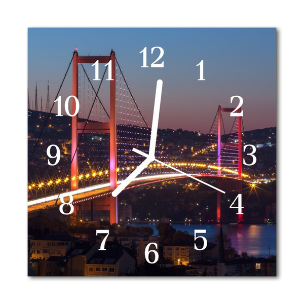 Glass Wall Clock Bridge Architecture Red