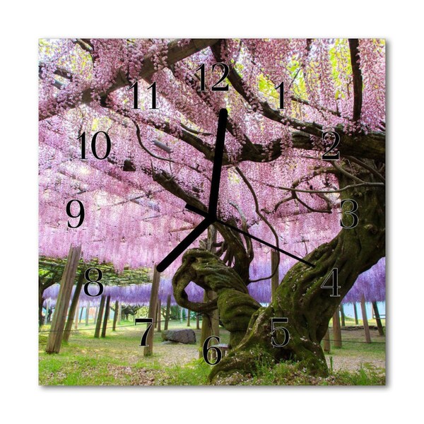 Glass Wall Clock Trees trees pink