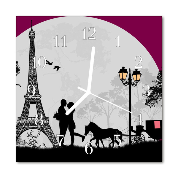 Glass Wall Clock Paris Love Cities Love Black