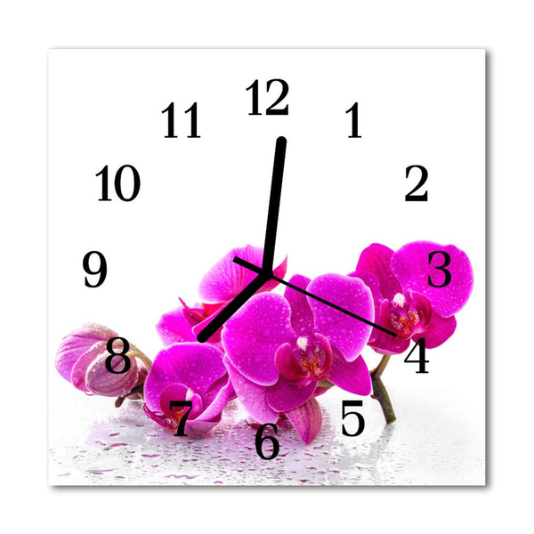 Glass Wall Clock Orchid flowers pink