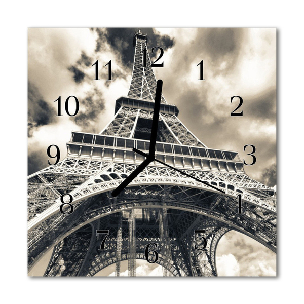 Glass Wall Clock Eiffel tower architecture grey