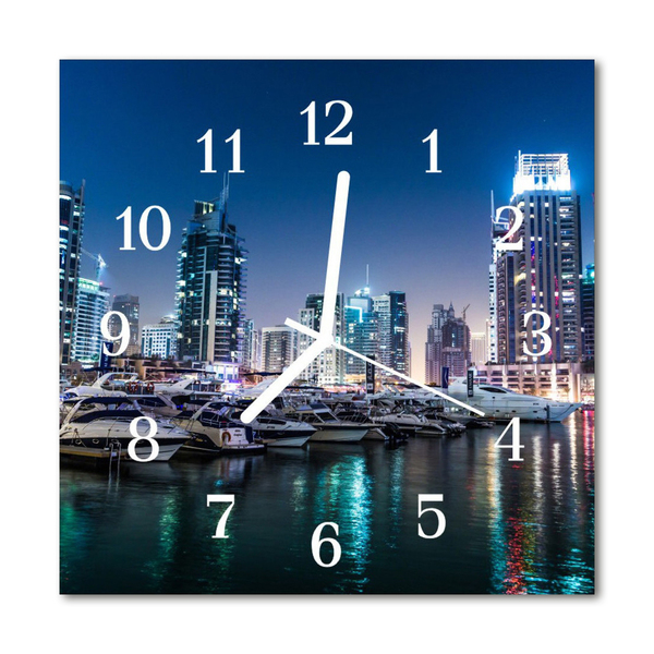 Glass Wall Clock Skyline Beverages Blue