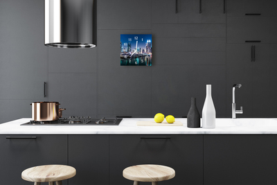 Glass Wall Clock Skyline Beverages Blue