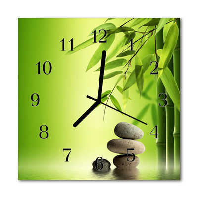 Glass Wall Clock Stones bamboo stones bamboo green