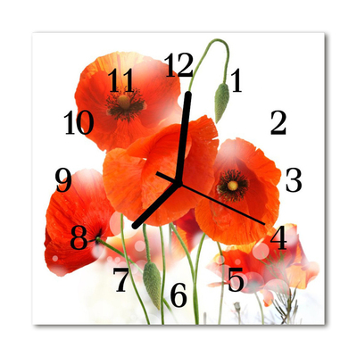 Glass Wall Clock Poppies poppies red