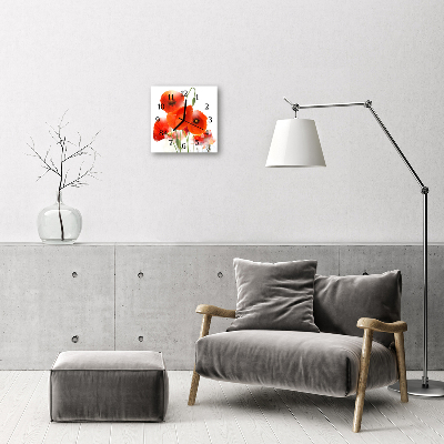 Glass Wall Clock Poppies poppies red