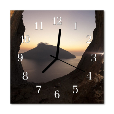 Glass Wall Clock Ocean Mountain Ocean Landscape Black