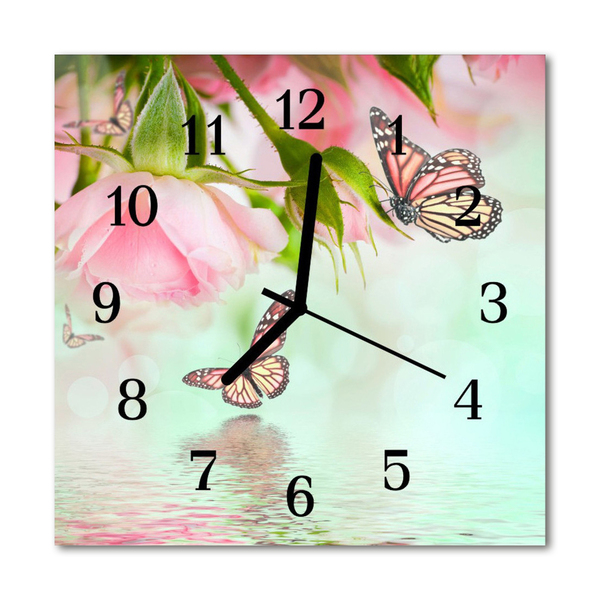 Glass Wall Clock Butterflies animals pink