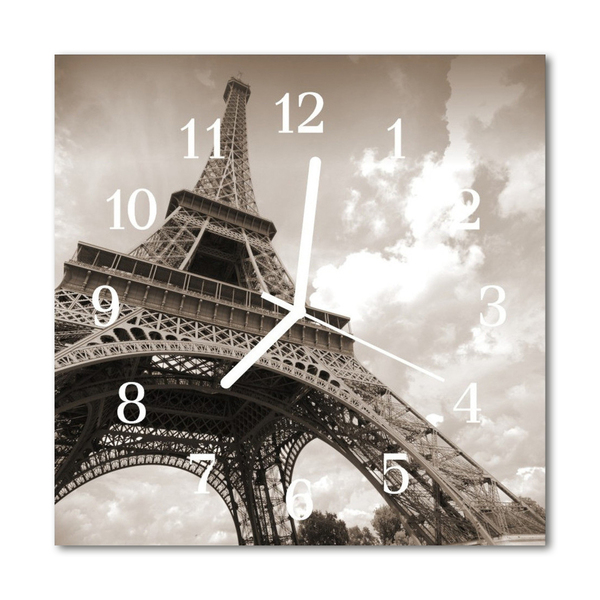 Glass Wall Clock Paris Towns Grey