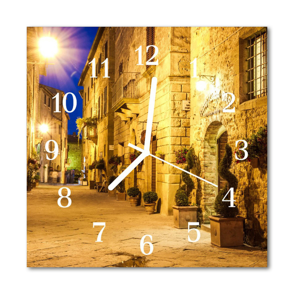 Glass Wall Clock Street Night Street Night Yellow