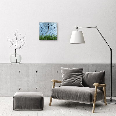 Glass Wall Clock Grass water grass water blue