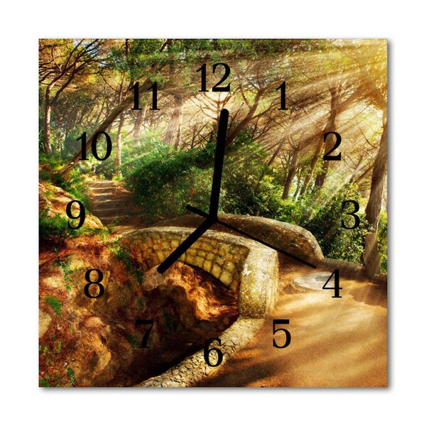 Glass Wall Clock Forest bridge forest architecture multi-coloured