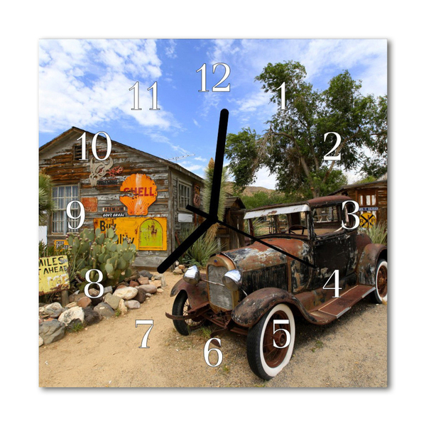 Glass Wall Clock Old Car Vehicles Multi-Coloured