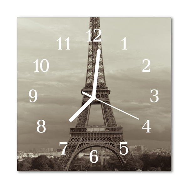 Glass Wall Clock Eiffel Tower Architecture Grey