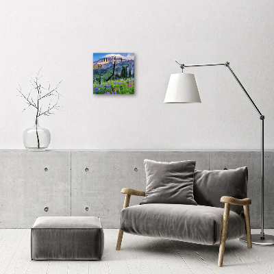 Glass Wall Clock Meadow mountain landscape green