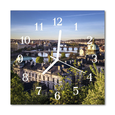 Glass Wall Clock Prague Towns Multi-Coloured