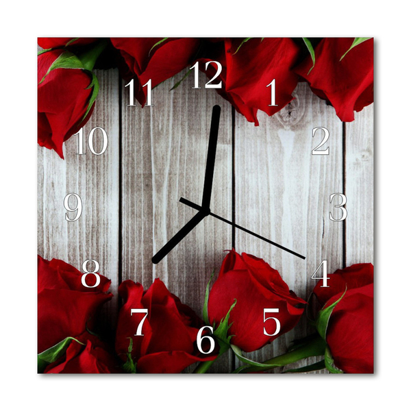 Glass Wall Clock Rose Boards Flower Boards Red