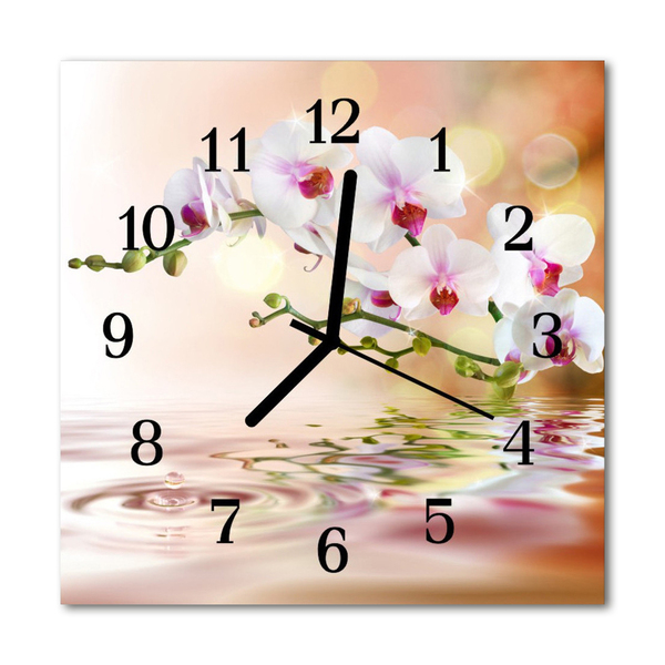 Glass Wall Clock Orchid flowers multi-coloured